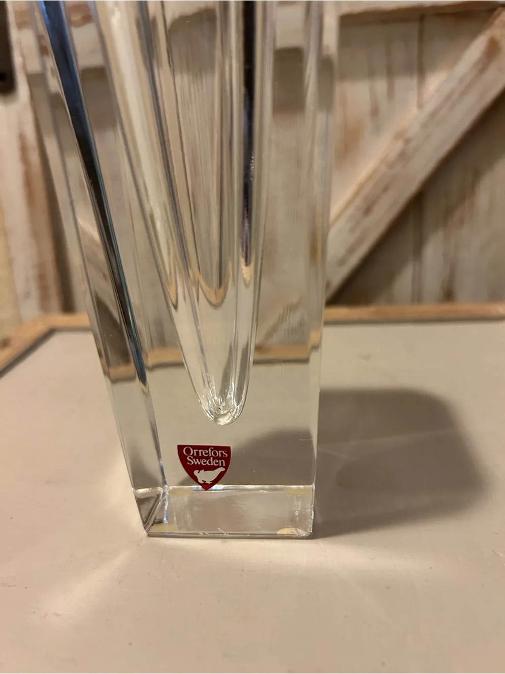 VINTAGE Orrefors Sweden Odyssey Crystal Vase Lars Hellsten MCM Red Label Intact